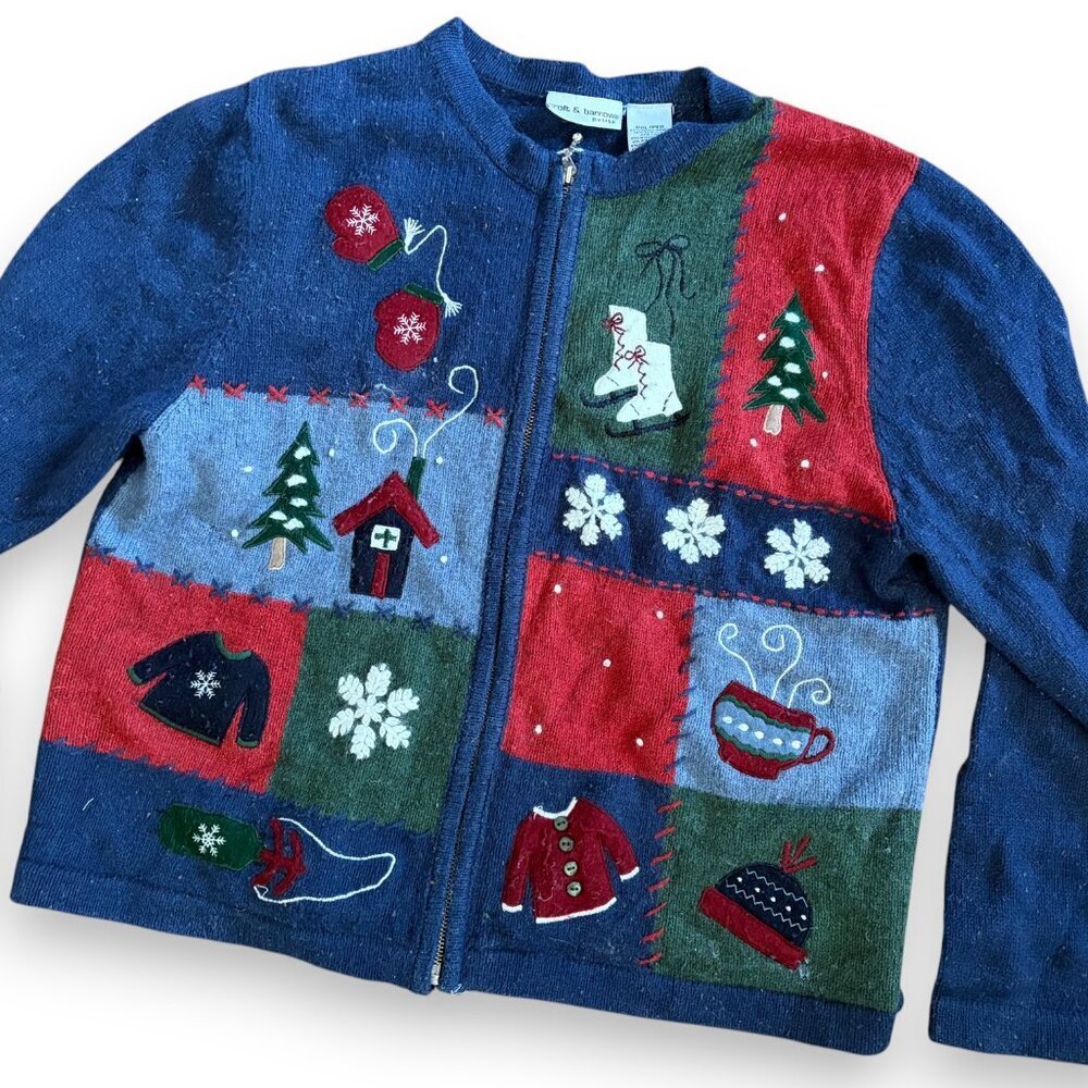 Vintage Patchwork Ugly Holiday Christmas Sweater Womens XL Plus